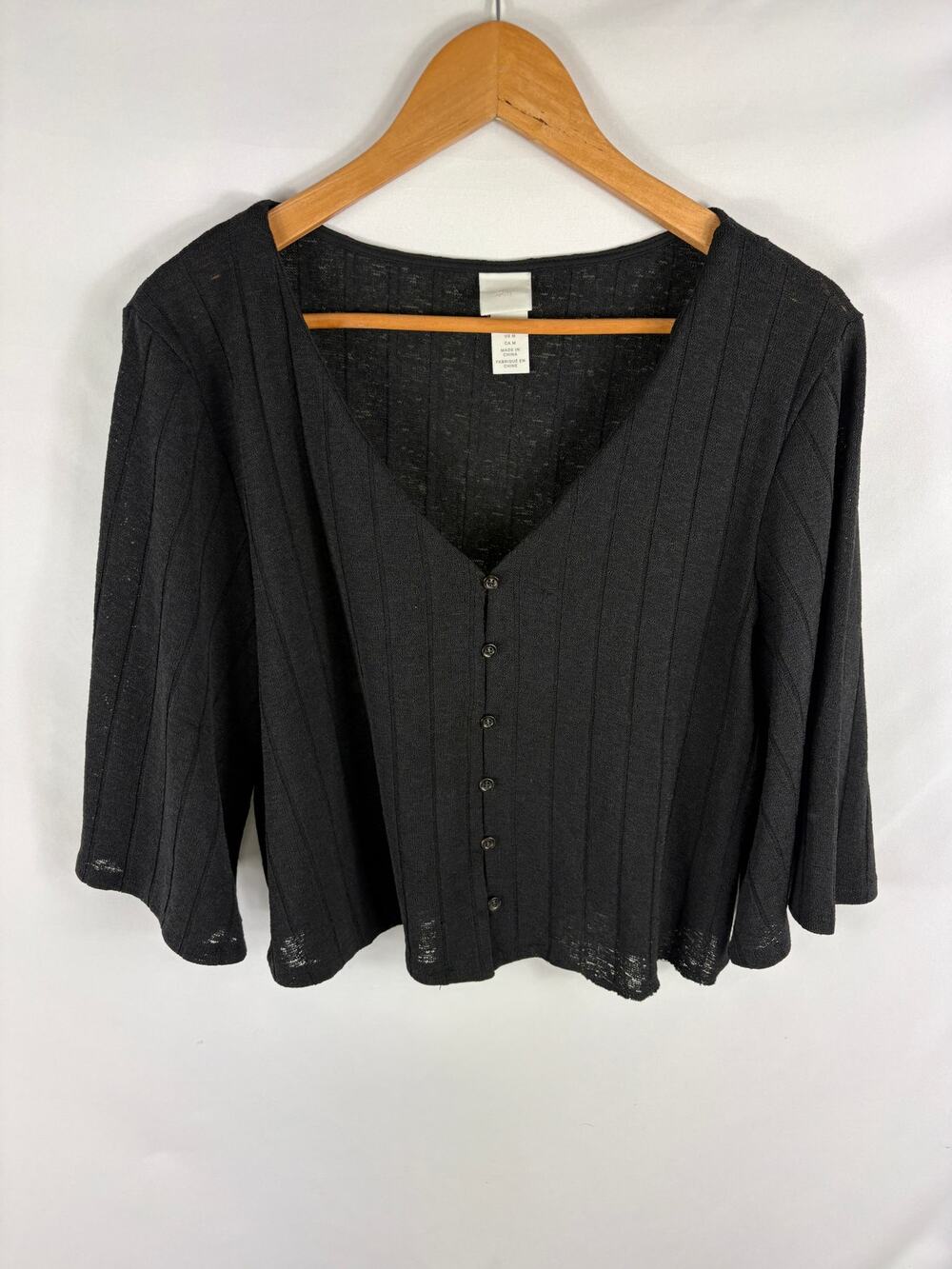 H&M Cropped Boxy Button Up Cardigan Black Size Medium